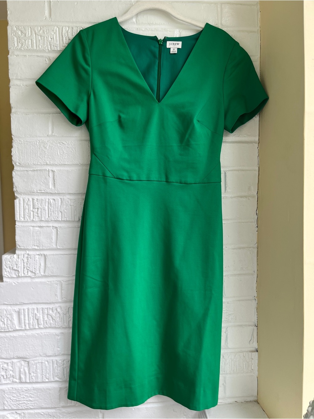J. Crew Factory Bright Green V-Neck Sheath Dress - Picture 3 of 11